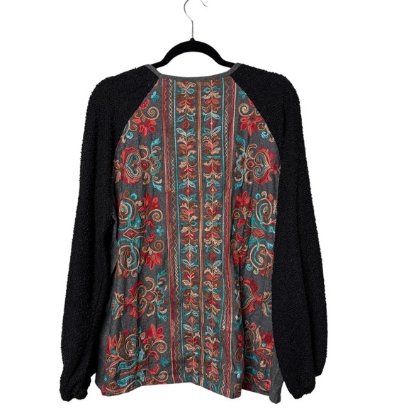 Umgee Embroidered Blouse Top Sz L  Bohemian Texture Knit Black Boho Hippie Gypsy - Picture 4 of 9
